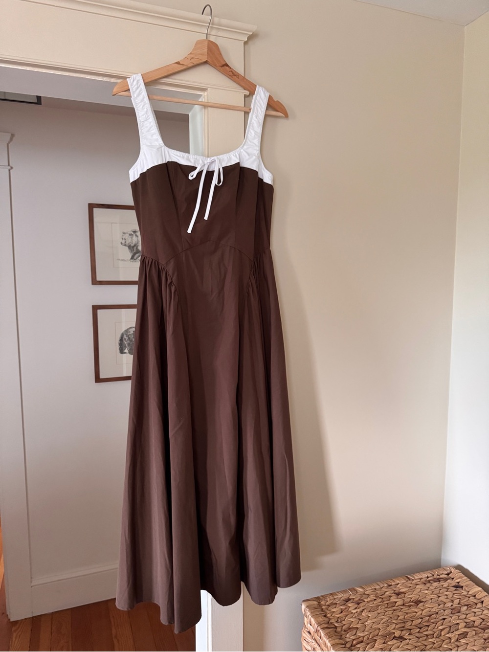 Moon River Brown Midi Dress with White Straps